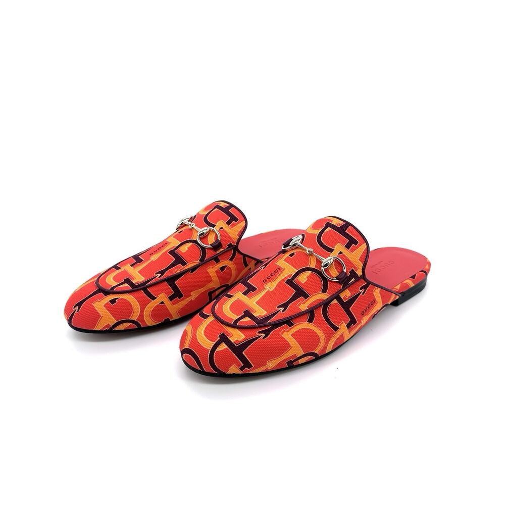 NIB Gucci Princetown Mules EU 38.5 US 8.5 Horsebit Print Orange Multi $990 - Picture 5 of 13